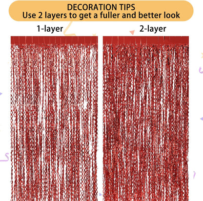 3 Pack Colorful Foil Fringe Curtain Backdrop - 6.6 x 3.3 ft Wavy Rainbow Tinsel Backdrop Curtain Metallic Streamers Iridescent Holiday Photo Booth Party Decorations