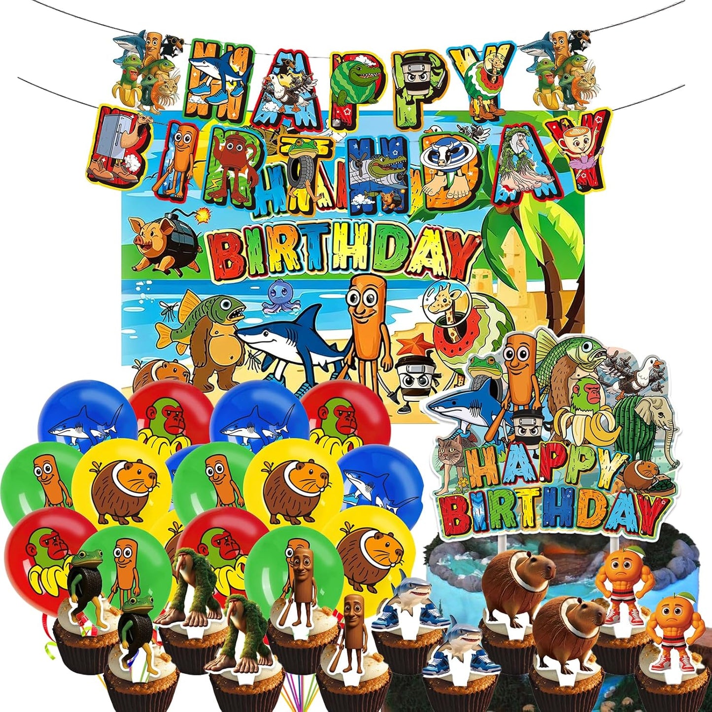 TJLMCORP Italian Brainrot Party Game, Pin the Tail Party Game Set With 24 Stickers and and 2 Blindfolds, Tralalero Themed Birthday Party Supplies, Brain Rot Party Decorations（Tung Tung Tung Sahur）