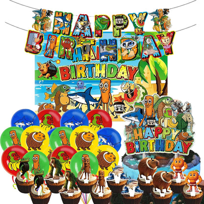 TJLMCORP Italian Brainrot Party Game, Pin the Tail Party Game Set With 24 Stickers and and 2 Blindfolds, Tralalero Themed Birthday Party Supplies, Brain Rot Party Decorations（Tung Tung Tung Sahur）