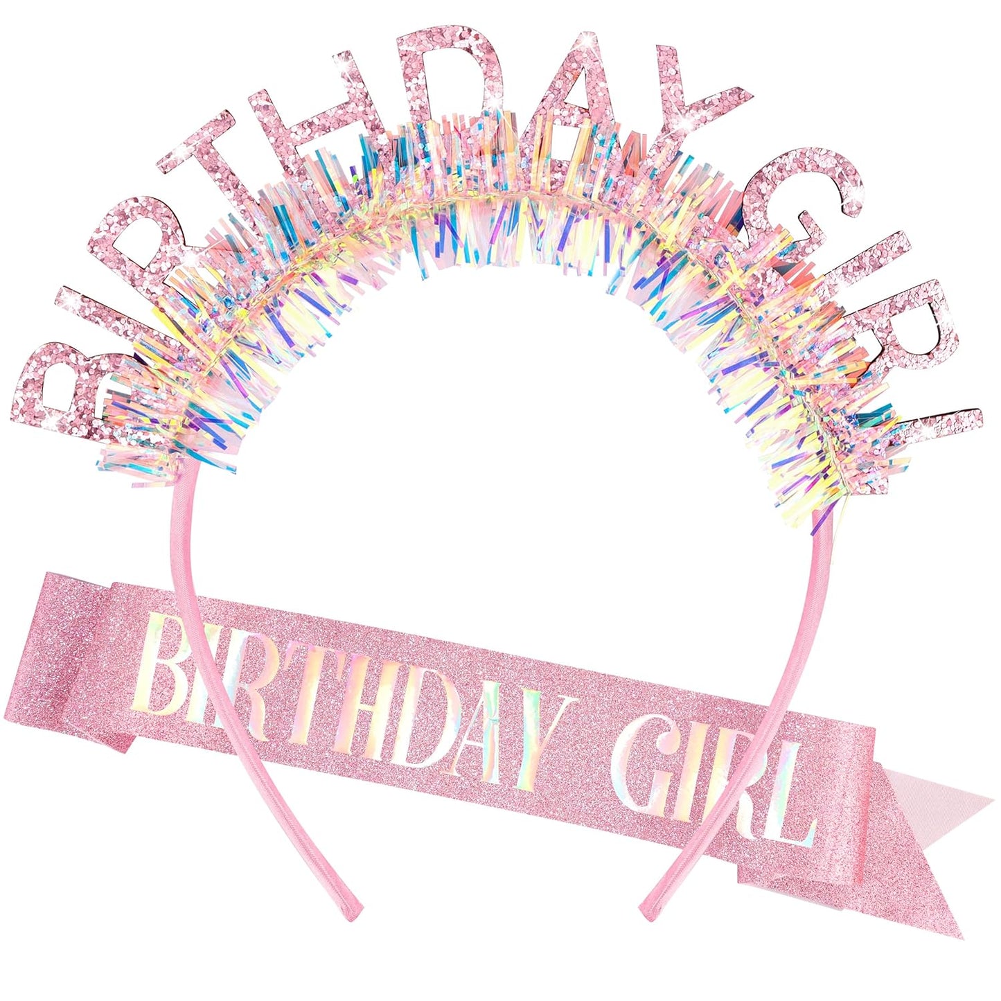 COCIDE Birthday Girl Headband & Sash - Birthday Crown for Women & Girls Pink Glitter Letter Tiara Birth Day Decorations Accessories Gift for Her (A1 Pink)