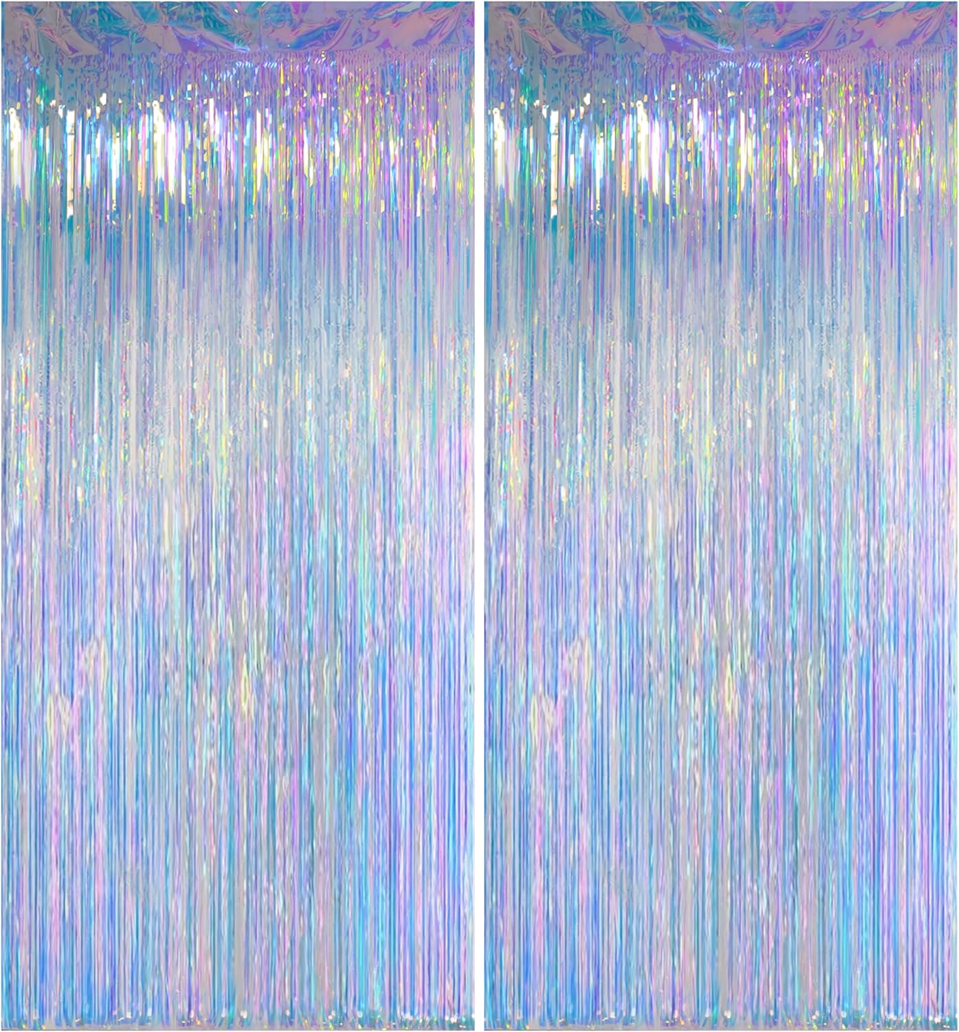 Melsan 2 Pack 3.2 ft x 8.2 ft Tinsel Foil Fringe Curtains Backdrop, Sparkle Metallic Foil Curtains for Party Photo Booth Props Decoration, Pinkish Purple