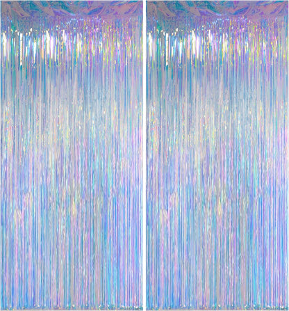 Melsan 2 Pack 3.2 ft x 8.2 ft Tinsel Foil Fringe Curtains Backdrop, Sparkle Metallic Foil Curtains for Party Photo Booth Props Decoration, Pinkish Purple