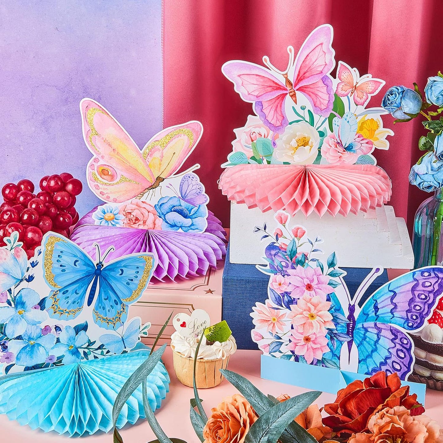 Epakh 10 Pieces Butterfly Centerpieces for Tables Butterfly Birthday Party Decorations Spring Honeycomb Table Centerpiece Spring Flower Theme Party Supplies for Birthday Baby Shower Decor