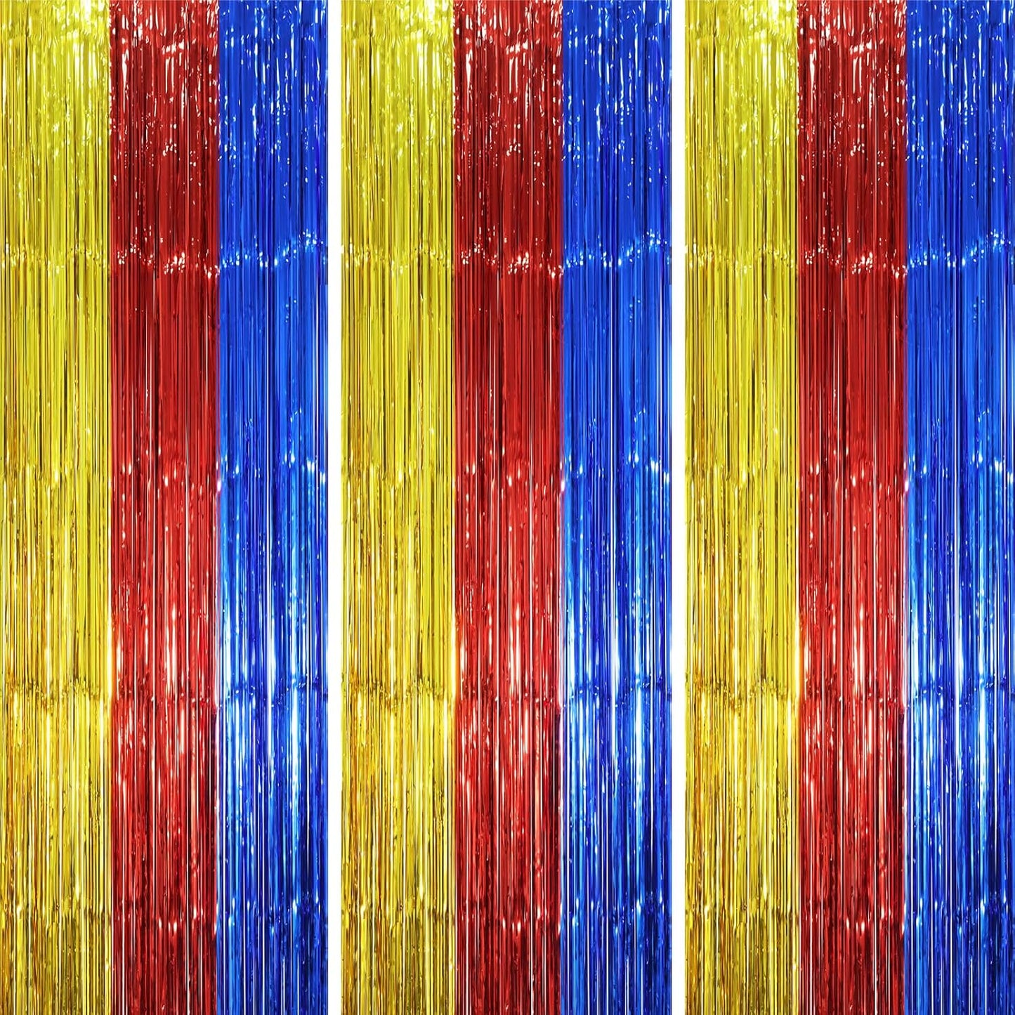 Voircoloria 3 Pack 3.3x8.2 Feet Gold Foil Fringe Backdrop Curtains, Tinsel Streamers, Fringe Backdrop for 2025 New Years Eve, Graduation, Birthday, Baby Shower, Gender Reveal, Disco Party - Colors B