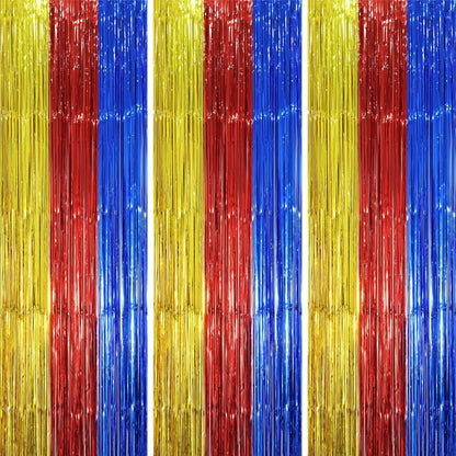 Voircoloria 3 Pack 3.3x8.2 Feet Gold Foil Fringe Backdrop Curtains, Tinsel Streamers, Fringe Backdrop for 2025 New Years Eve, Graduation, Birthday, Baby Shower, Gender Reveal, Disco Party - Colors B