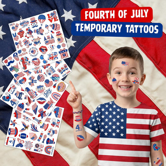 4th of July Temporary Tattoos - 105 PCS USA stickers Fourth of July Party Favors Supplies Decorations Patriotic Accessories Memorial Labor Independence Day Red White Blue American Flag