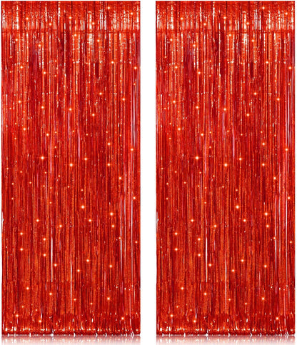 2 Pack 3.2ft x 8.2ft Silver Metallic Tinsel Foil Fringe Curtains, Door Streamer Photo Booth Backdrop for Birthday Graduation Engagement Bridal Shower Bachelorette Baby Shower Party Decorations
