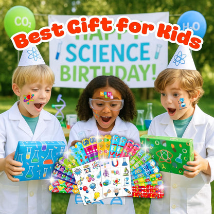 48PCS Science Party Favors - 24PCS Temporary Pre - Cut Tattoos & 24PCS Slap Bracelets - Fun STEM-Themed Birthday Supplies, Baby Shower Gifts, Classroom Rewards & Party Decor for Kids (Boys & Girls)
