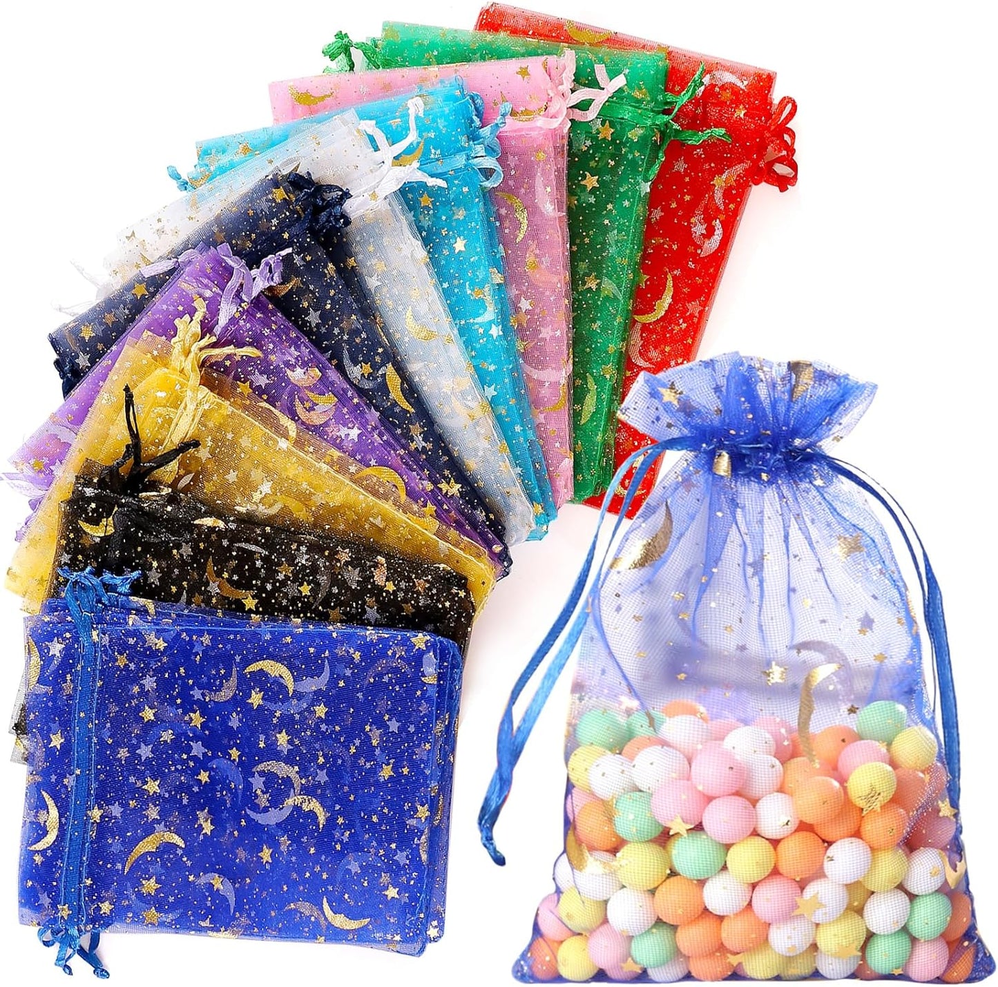 Hopttreely 100PCS Premium Sheer Organza Bags, White Wedding Favor Bags with Drawstring, 4x4.72 Jewelry Gift Bags for Party, Jewelry, Christmas, Mother's Day, Festival, Bathroom Soaps, Makeup Organza Favor Bags