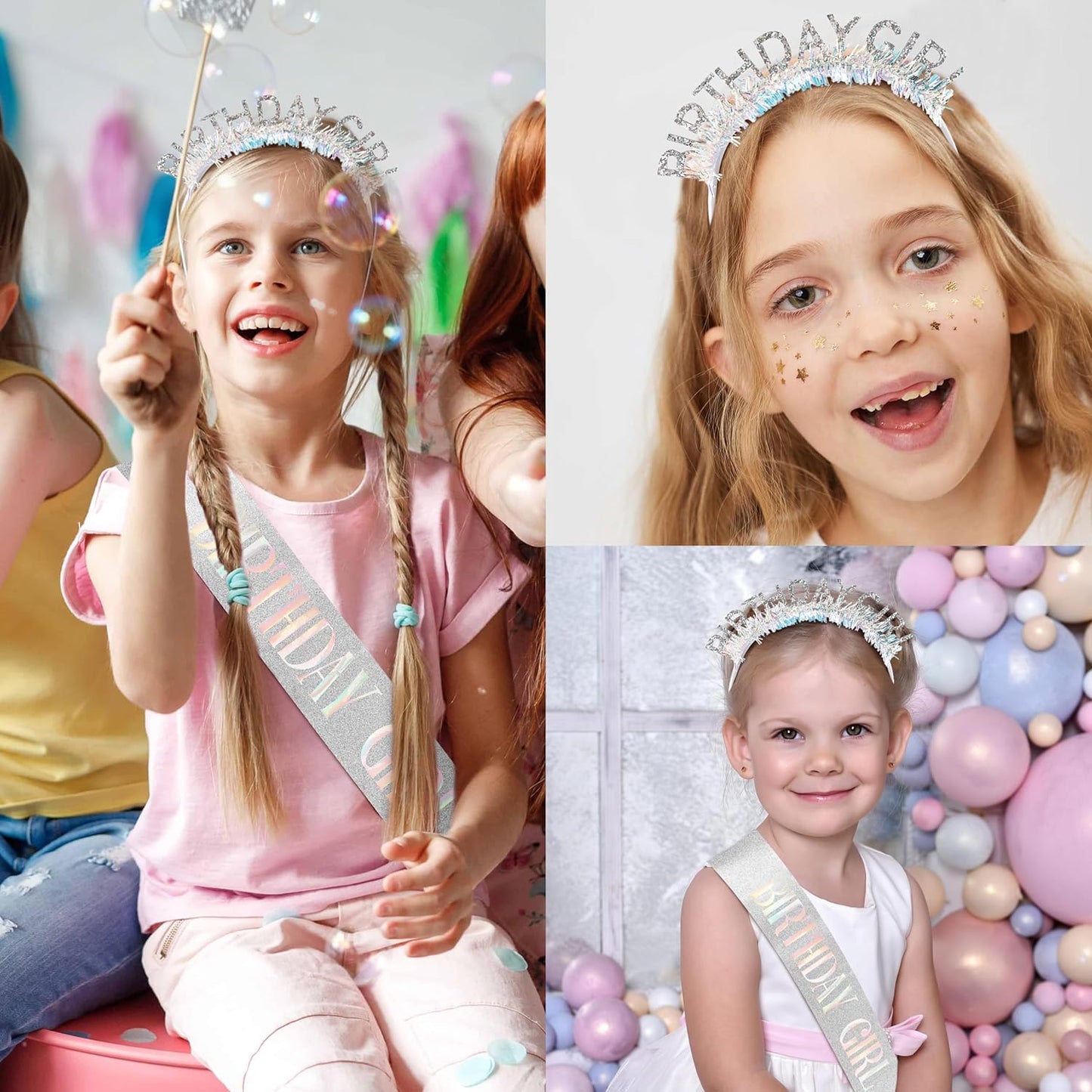 COCIDE Birthday Girl Headband & Sash - Birthday Crown for Women & Girls Pink Glitter Letter Tiara Birth Day Decorations Accessories Gift for Her (A1 Pink)