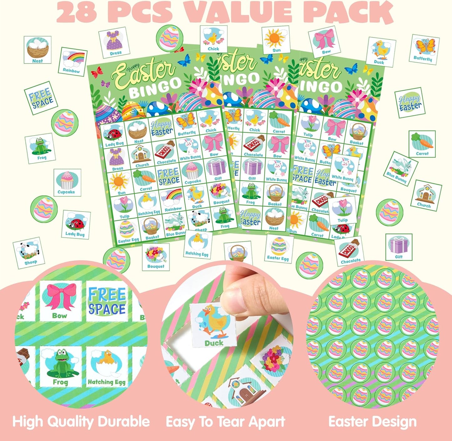 JOYIN 28 Players Easter Bingo Card (5x5) with Blue Color for Kids, Boys, Girls and Adults, Easter Games, School Classroom Activities and Easter Basket Stuffers