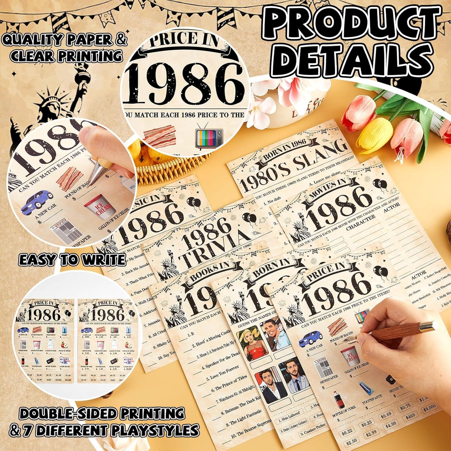 70Pcs 70th Birthday Party Games Born In 1956 Fun 1956 Trivia Music Slang Books Game Double-Sided Game Cards Vintage 70th Birthday Party Supplies for 70 Year Old Activity Anniversary Class Reunion
