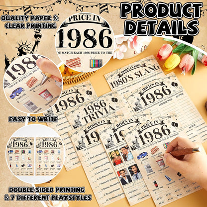 70Pcs 70th Birthday Party Games Born In 1956 Fun 1956 Trivia Music Slang Books Game Double-Sided Game Cards Vintage 70th Birthday Party Supplies for 70 Year Old Activity Anniversary Class Reunion