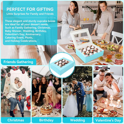 3-Set Cupcake Boxes Bulk with Clear Display Window Hold 12 Standard Cupcakes, Disposable Food Grade White Cupcake Carrier Cupcake Container, Perfect for Cupcakes Muffins Cookies Pastries