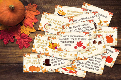 Thanksgiving Party Games - Fall Pumpkin Scavenger Treasure Hunt Clues Cards, Thanksgiving Party Supplies Decorations (12 Cards With Colourful Envelopes)-02