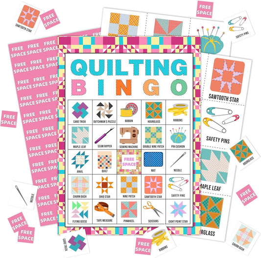 Quilting Bingo Game Cards, Quilt Club Bingo Games, Quilt Guild Game for 24 Players, Birthday Party Supplies for Adults Friends Family, Holiday Gathering Bingo Cards -20