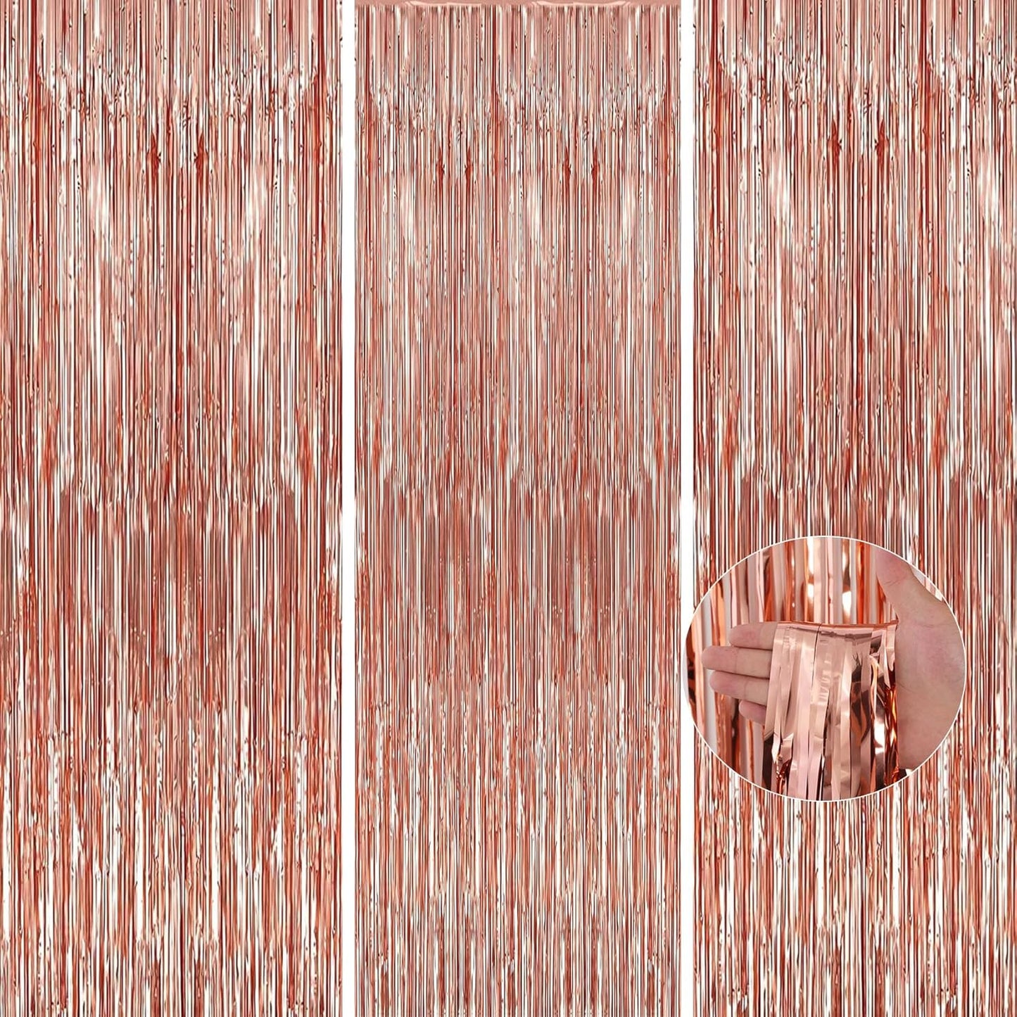 Birthday Party Decorations: 3 Pack 3.3 x 9.9 ft Gold Foil Fringe Curtains Party Supplies, Tinsel Curtain Backdrop for Parties/Birthday/Photo Booth