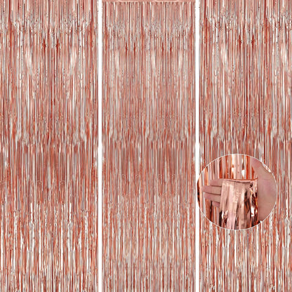 Birthday Party Decorations: 3 Pack 3.3 x 9.9 ft Gold Foil Fringe Curtains Party Supplies, Tinsel Curtain Backdrop for Parties/Birthday/Photo Booth