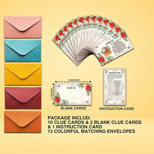 Christmas Scavenger Hunt Clue Cards, 2.1 x 3.5 inches, Christmas Games Treasure Hunt for Families, Chris Indoor Outdoor Games, New Year Games