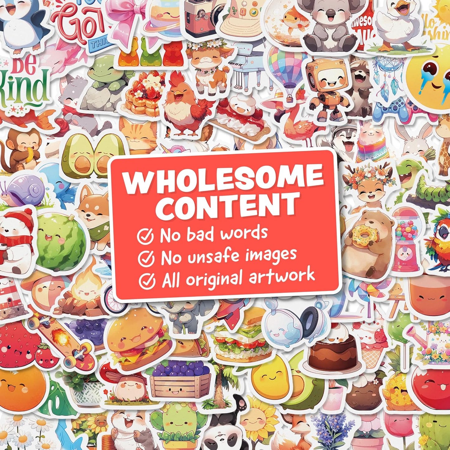 Cute Stickers for Kids - Kawaii Water Bottle Stickers for Teens - 108pc Sticker Pack - Waterproof Vinyl Stickers for Water Bottles, Scrapbook, Laptops, Etc.