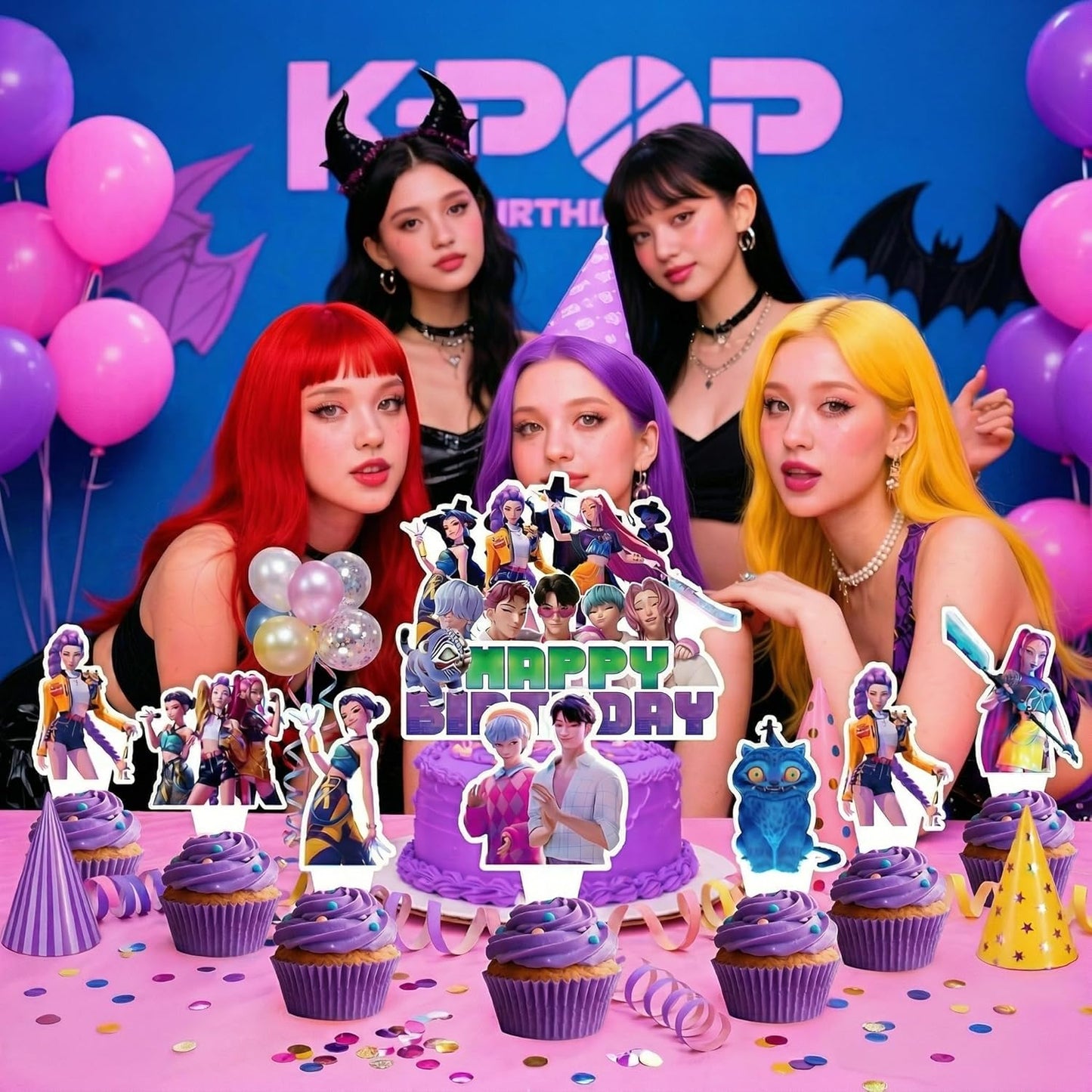 25 Pcs Korean Idol Movie Cake Decorations, Cartoon Movie Cake and Cupcake Toppers Set, Cartoon Animation Theme for Kids Birthday Celebrations