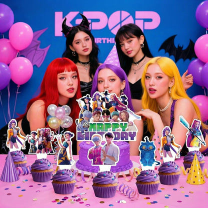 25 Pcs Korean Idol Movie Cake Decorations, Cartoon Movie Cake and Cupcake Toppers Set, Cartoon Animation Theme for Kids Birthday Celebrations