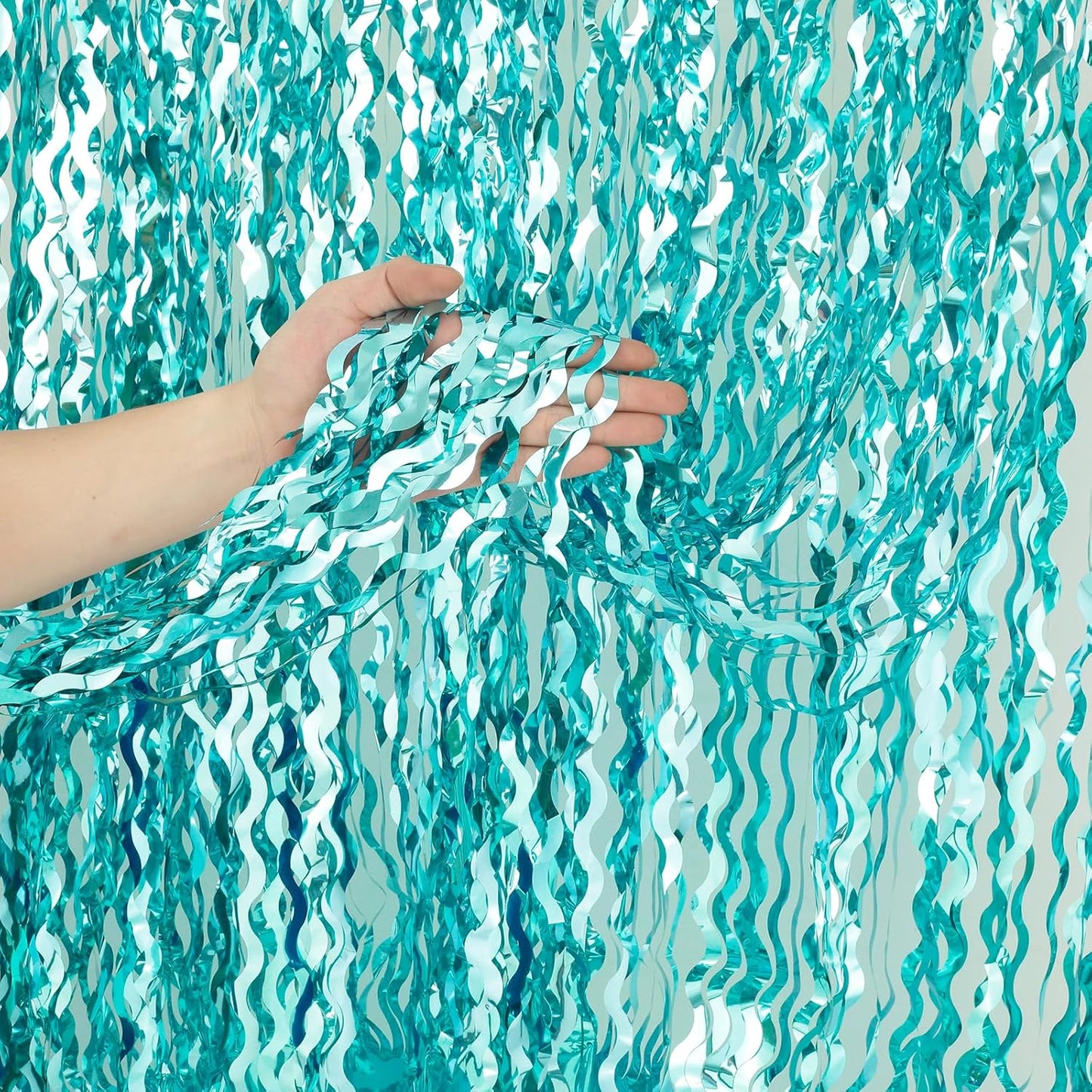 4 Pack Wavy Champagne Gold Metallic Tinsel Foil Fringe Curtains Backdrop - 3.3X6.6ft Foil Fringe Backdrop for Parties | Door Streamers for Birthday | Photo Booth Backdrops Party Decor