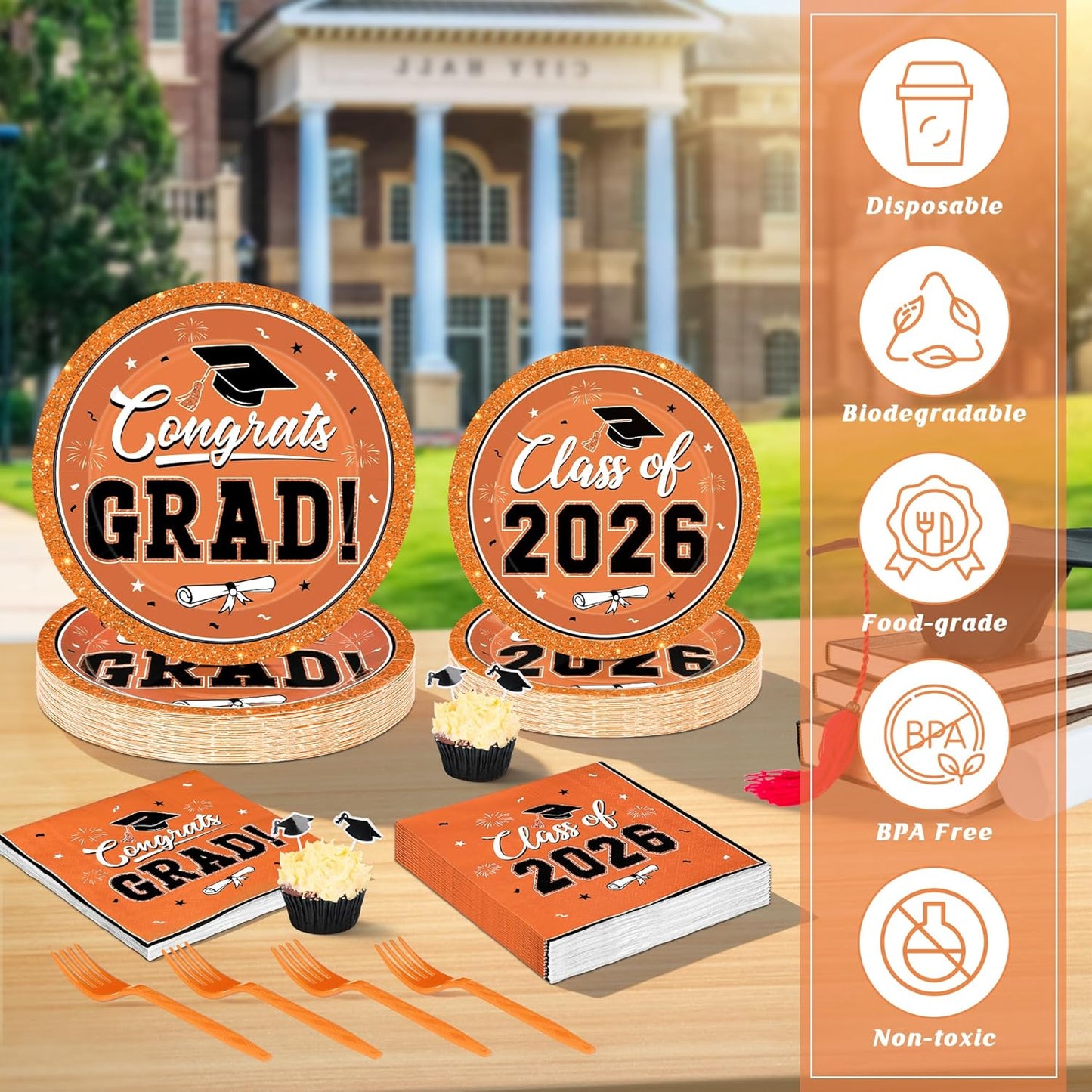 200Pcs Graduation Decorations 2026, Blue Graduation Plates and Napkins Party Supplies for 50 Guests, Disposable Grad Plates, Napkins, Dessert Plates and Forks for Grad Decor Wedding Birthday Supplies