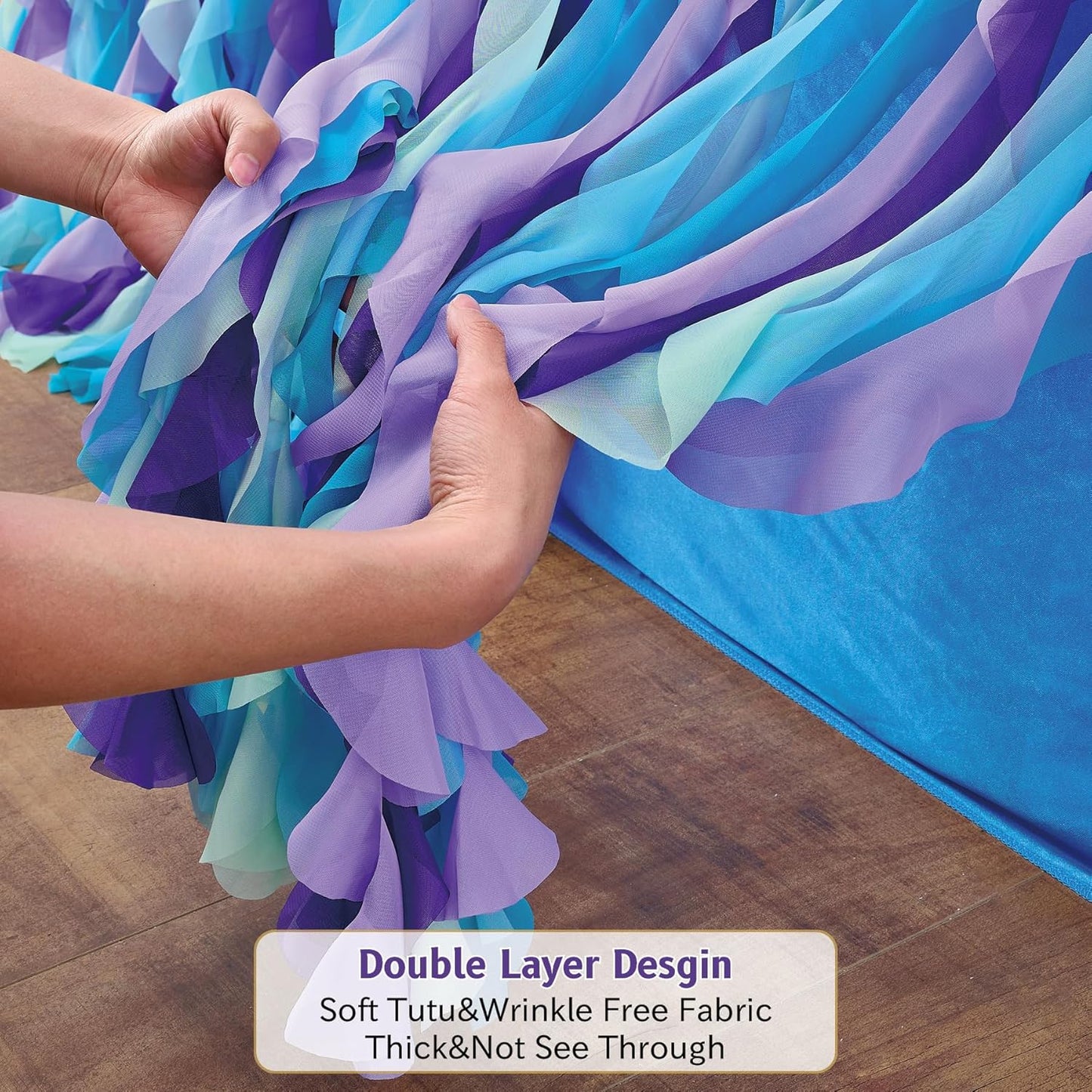 leegleri 6FT Tulle Ruffle Curly Willow Table Skirt for Rectangle or Round Tables, Under The Sea Ocean Blue Baby Shark Themed Tutu Table Skirt for Baby Shower, Birthday Party