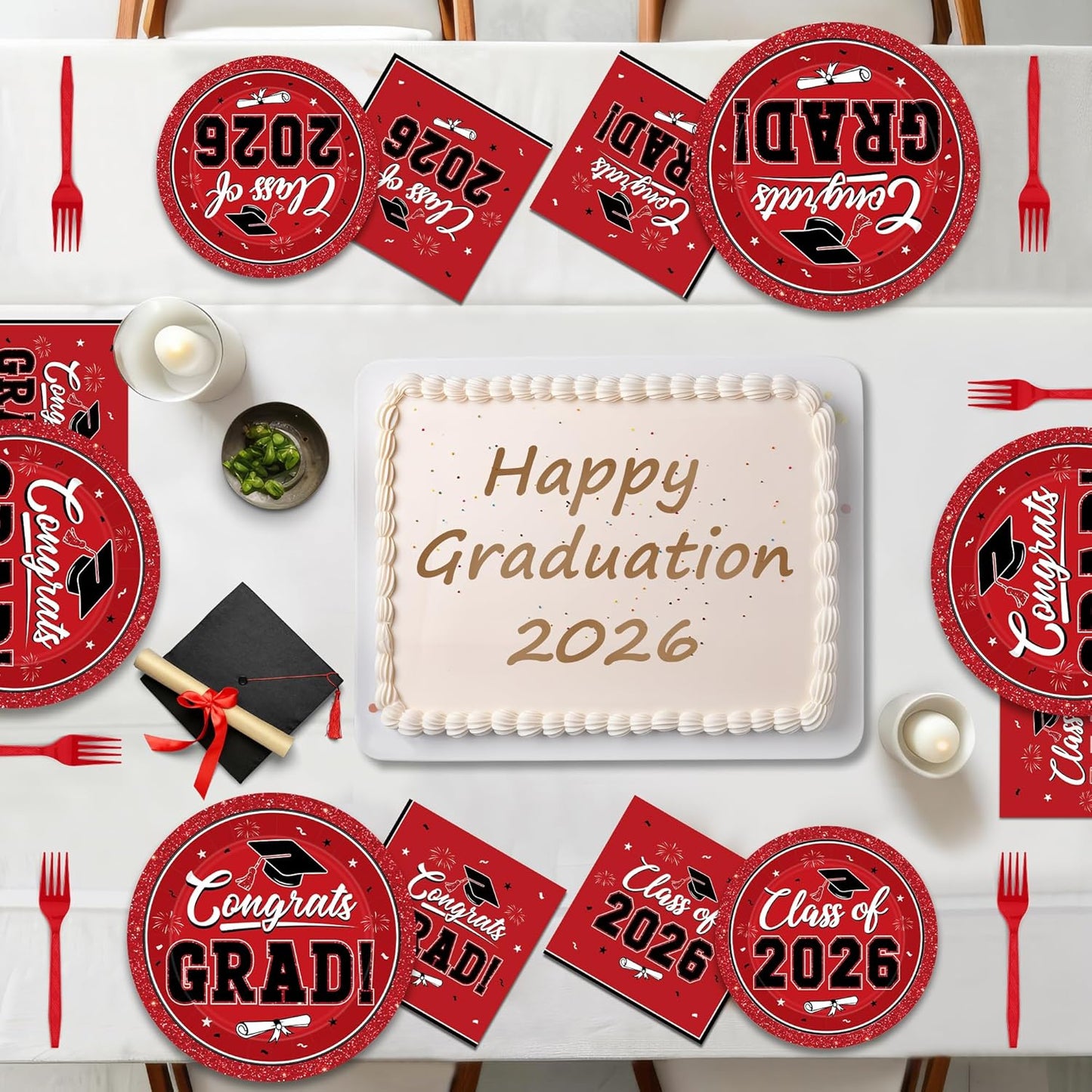200Pcs Graduation Decorations 2026, Blue Graduation Plates and Napkins Party Supplies for 50 Guests, Disposable Grad Plates, Napkins, Dessert Plates and Forks for Grad Decor Wedding Birthday Supplies