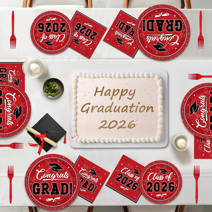 200Pcs Graduation Decorations 2026, Blue Graduation Plates and Napkins Party Supplies for 50 Guests, Disposable Grad Plates, Napkins, Dessert Plates and Forks for Grad Decor Wedding Birthday Supplies