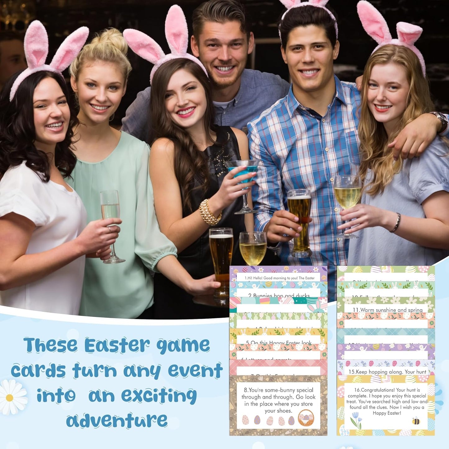 Nature Scavenger Hunt Cards, Bunny Easter Egg Hunt Clue Cards for Adults Family Friends, Spring Camping Treasure Riddle Party Game Indoor Activities - A01