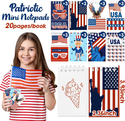 24Pcs Patriotic Mini Notepads, Red White Blue 4th of July Spiral Notebooks Bulk, USA American Pocket Memo Pads for Memorial Independence Day 250th anniversary Party Favors Gifts Office School Supplies
