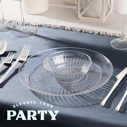 PLASTICPRO 30 Pack Crystal Like Clear Disposable Plastic Plates Dinner Dishes 6 ounce Bowls for Special Occasions Parties