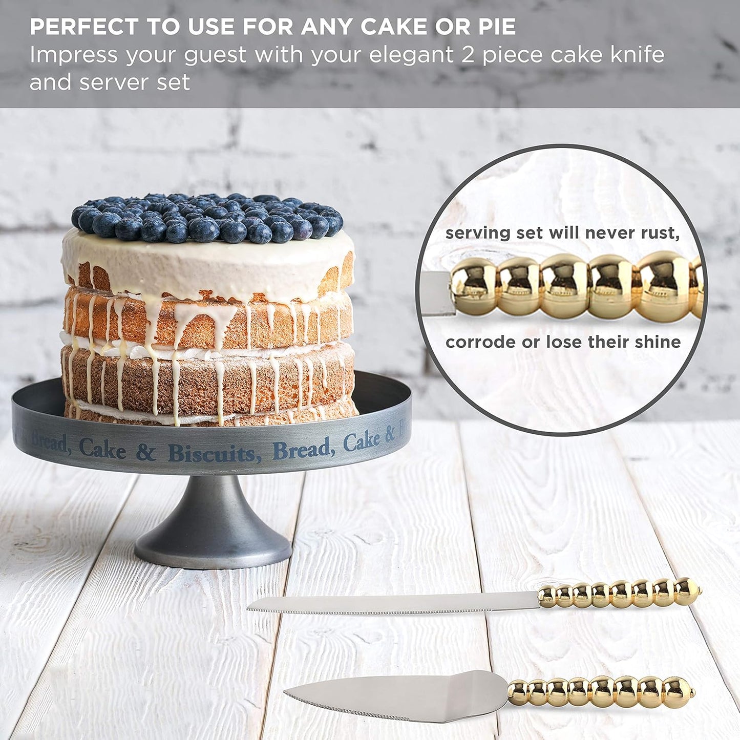 Homi styles Wedding Cake knife and Server Set | Elegant Rose Gold Color Premium 420 Stainless Steel plated Blades | Cake & Pie Serving Set for Wedding Cake, Birthdays, Anniversaries, Parties