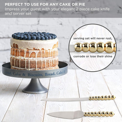 Homi styles Wedding Cake knife and Server Set | Elegant Rose Gold Color Premium 420 Stainless Steel plated Blades | Cake & Pie Serving Set for Wedding Cake, Birthdays, Anniversaries, Parties