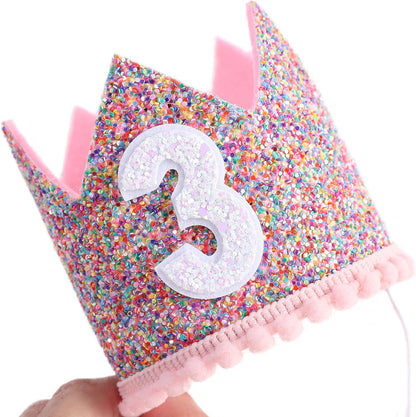 Rainbow Crown - 4th Birthday Party Glitter Crown, Kids Birthday Hats, Baby Photo Props, Little Girls Hair Accessories