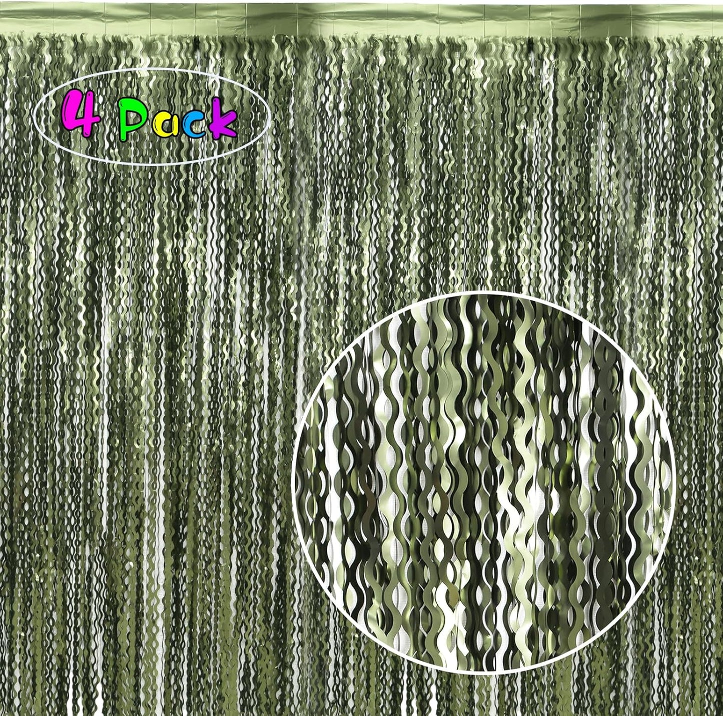 4 Pack Wavy Champagne Gold Metallic Tinsel Foil Fringe Curtains Backdrop - 3.3X6.6ft Foil Fringe Backdrop for Parties | Door Streamers for Birthday | Photo Booth Backdrops Party Decor