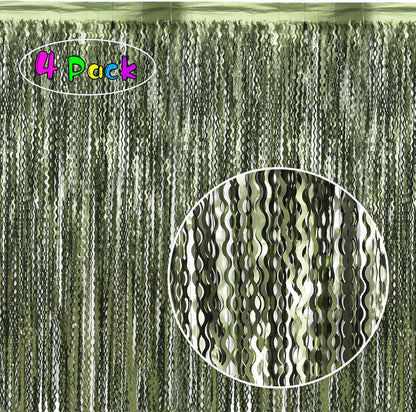 4 Pack Wavy Champagne Gold Metallic Tinsel Foil Fringe Curtains Backdrop - 3.3X6.6ft Foil Fringe Backdrop for Parties | Door Streamers for Birthday | Photo Booth Backdrops Party Decor