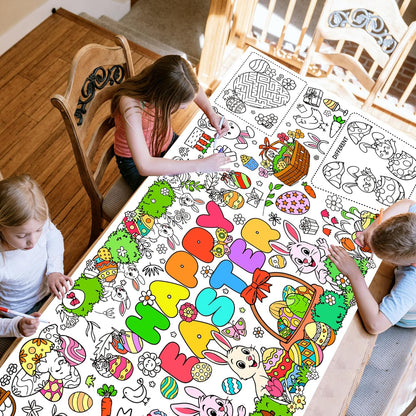 Easter Coloring Poster for Kids 30x72 Inch Bunny Giant Coloring Tablecloth Happy Easter Crafts Paper Table Cover for Gifts Activities Games Classroom Wall School Home Parties