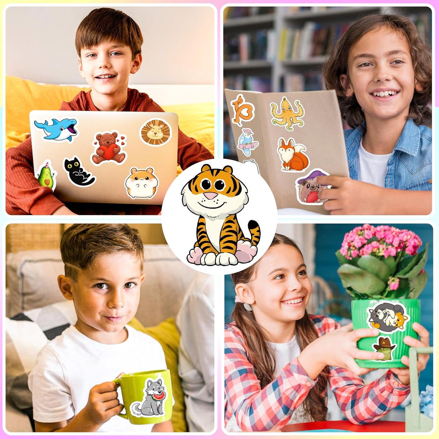 100 PCS Water Bottle Stickers for Kids Waterproof Cute Stickers for Water Bottles No Duplicates Animal Stickers for Kids Laptop, Water Bottle, Party Favor & Classroom Reward