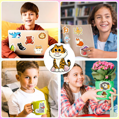 100 PCS Water Bottle Stickers for Kids Waterproof Cute Stickers for Water Bottles No Duplicates Animal Stickers for Kids Laptop, Water Bottle, Party Favor & Classroom Reward