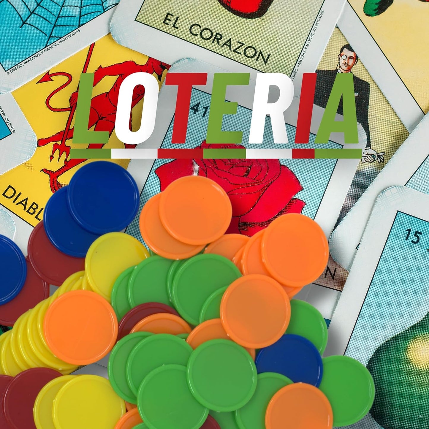 The Original Loteria Game Set, Loteria Mexican Bingo, Loteria Mexicana, La Loteria Cards and Bingo Chips Included - 20 Players