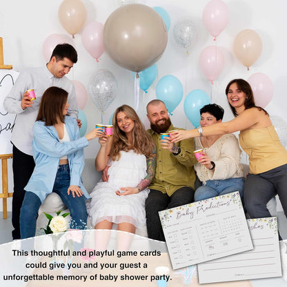 Baby Predictions and Advice Cards, 5" x 7" Pink Baby Shower Predictions Cards, Daily Party Games & Activities Favors for Newparents - G08