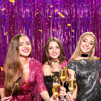 2 Pack Shiny Silver Tinsel Foil Fringe Curtains, 3.3ft x 6.6ft Iridescent Streamers Party Photo Backdrop for Birthday, Wedding, Engagement, Bachelorette Party Decoration