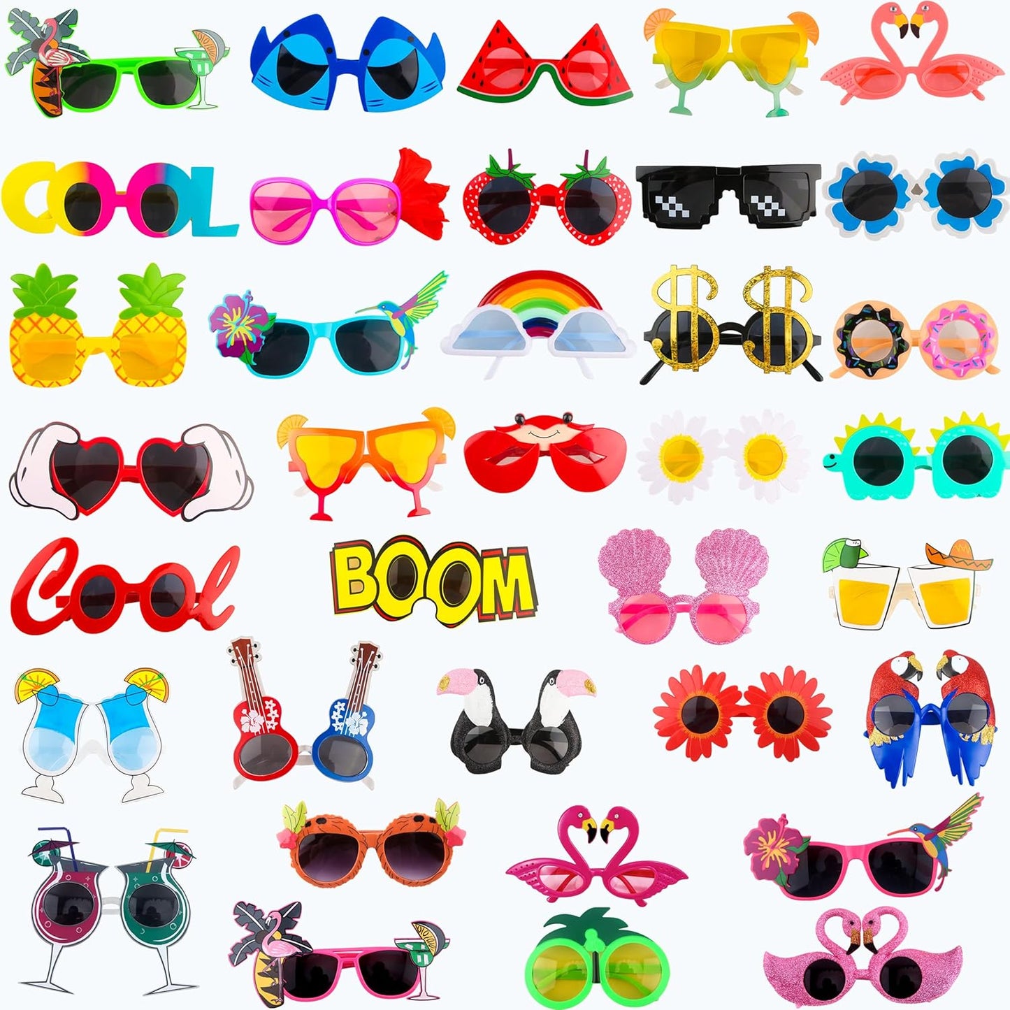 36 Pack Luau Party Sunglasses Crazy Funny Hawaiian Sunglasses Fancy Dress Props Tropical Sunglasses for Kids Adults Summer Pool Beach Party Supplies