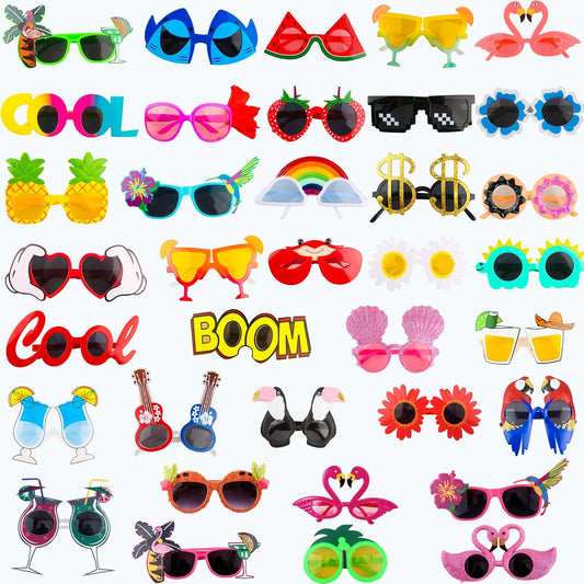 36 Pack Luau Party Sunglasses Crazy Funny Hawaiian Sunglasses Fancy Dress Props Tropical Sunglasses for Kids Adults Summer Pool Beach Party Supplies