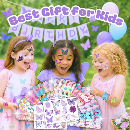 48 PCS Butterfly Party Set: 24 PCS Temporary Tattoos & 24 PCS Slap Bracelets - Cute Butterfly-Themed Gifts for Kids, Girls, Boys - Birthday Parties, Baby Showers, Classroom Rewards, Party Decorations