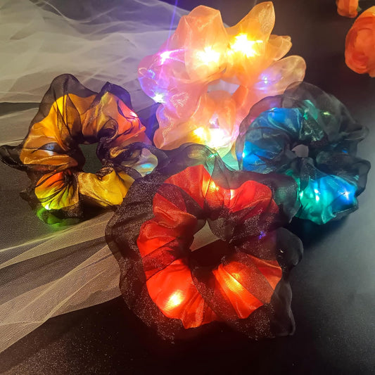 Light Up Scrunchies,Party Favor, Double-layer LED Hair Ties Glow in the Dark Party Supplies Glow Sticks Rave Accessories for Women Girls Neon Party, Fun Hair Accessories