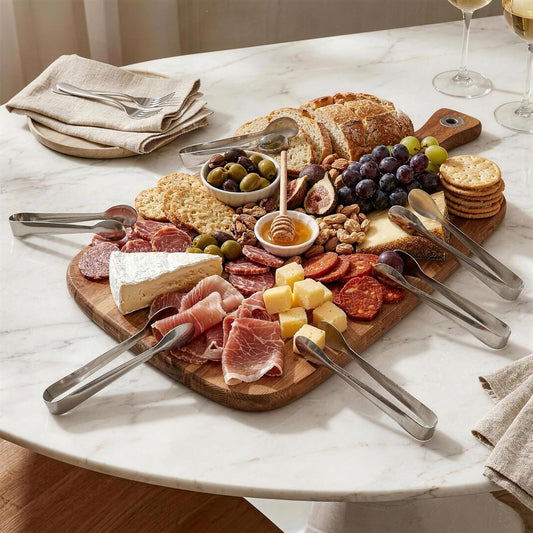 Mini Tongs Set of 6, 4.25" Small Serving Tongs for Appetizers, Charcuterie Board, Buffet - 304 Stainless Steel Spoon Tip Tongs for Sugar Cubes, Olives, Cheese, Tea Party - Dishwasher Safe